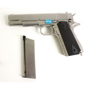 Страйкбольный пистолет WE COLT M1911А1, металл, хромированный, черные накладки, WE-E006B - TAC